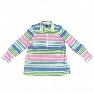 Talbots Popover Tunic Women Sz PXL Pastel Stripe Lightweight Cotton Sheer Beachy